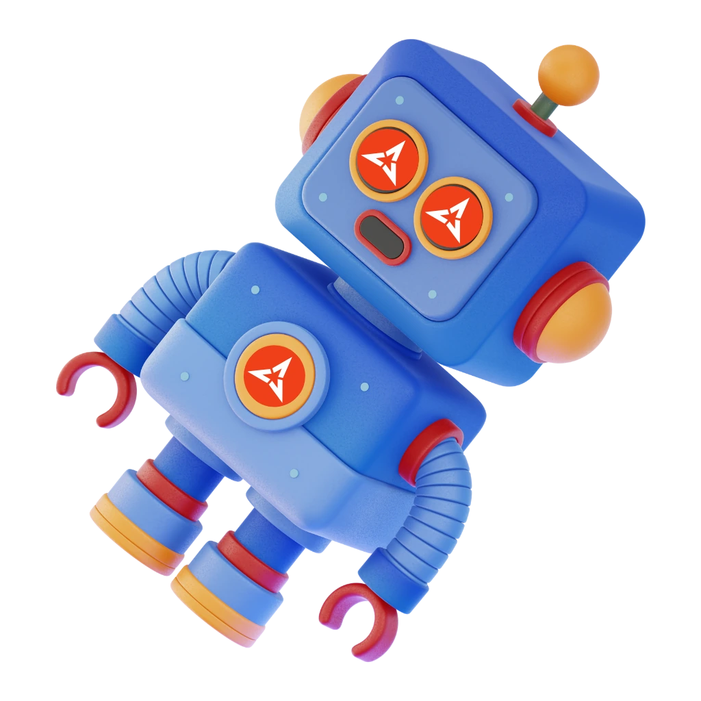 Exohood Labs blue robot with the protocol emblem