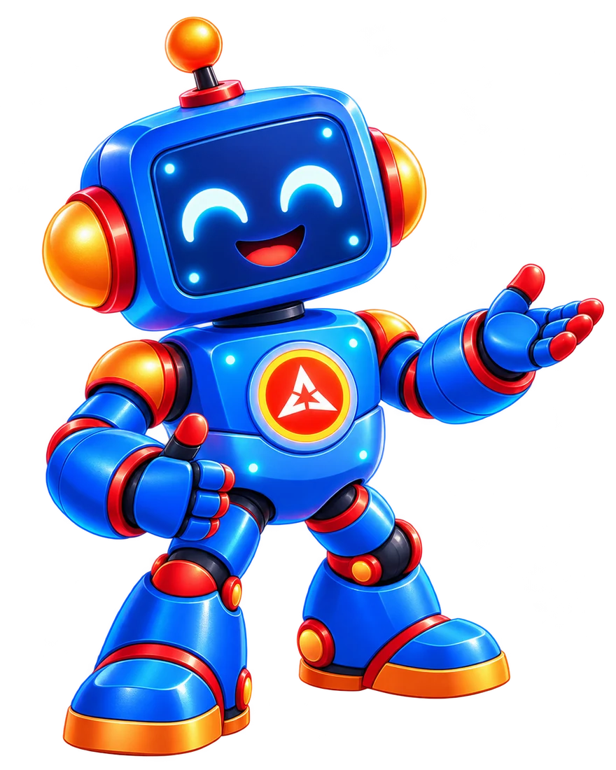EXOSWAP robot mascot smiling and welcoming traders
